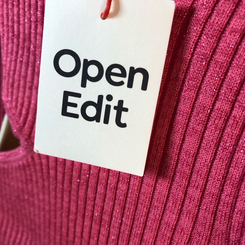 Open Edit Metallic Sparkle Long Sleeve Sweater Minidress In Hot Pink NWT Small - Picture 3 of 5